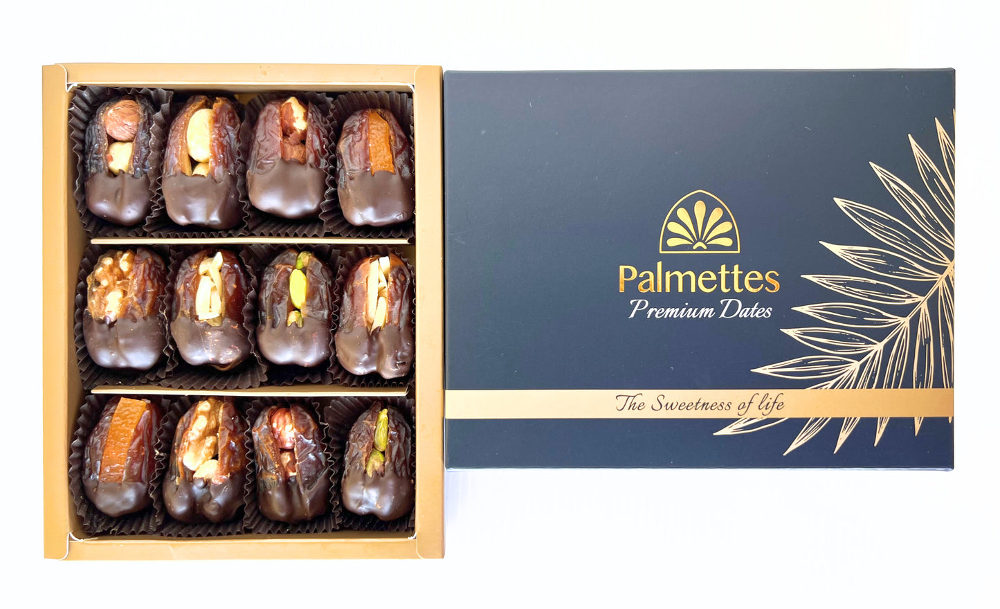 Chocolate Dipped Premium Stuffed Medjool Dates (12 pieces)